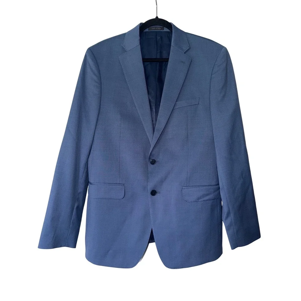 Calvin Klein Mens Blue Wool Blend Two Button Blazer‎ Jacket Size 42R Notch Lapel